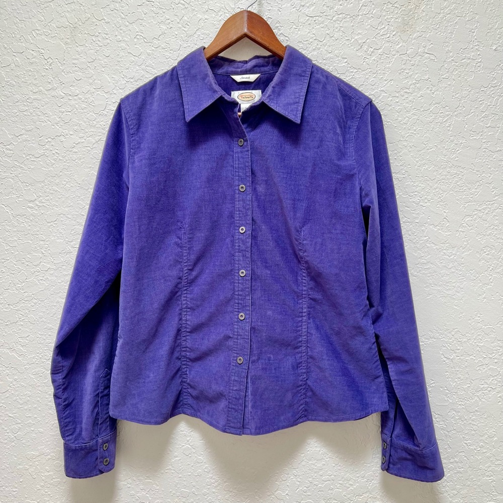 Talbots Womens Purple Corduroy Button Down Shirt Stretch Long Sleeve Size M